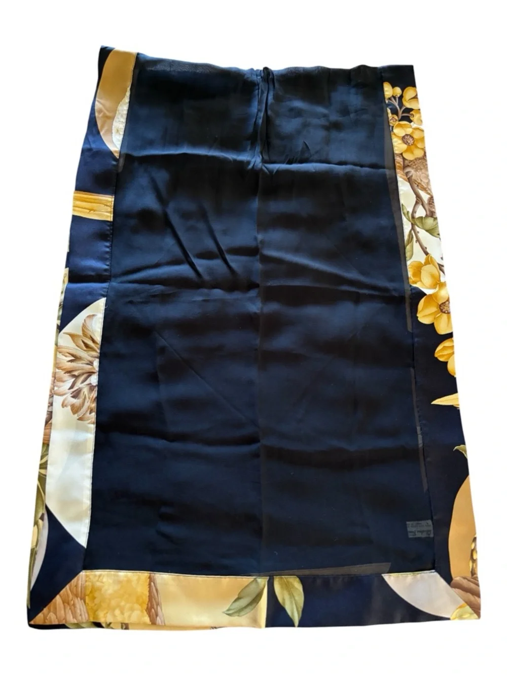 Salvatore Ferragamo Black and Gold Floral Silk Scarf NWOT 56 x 18